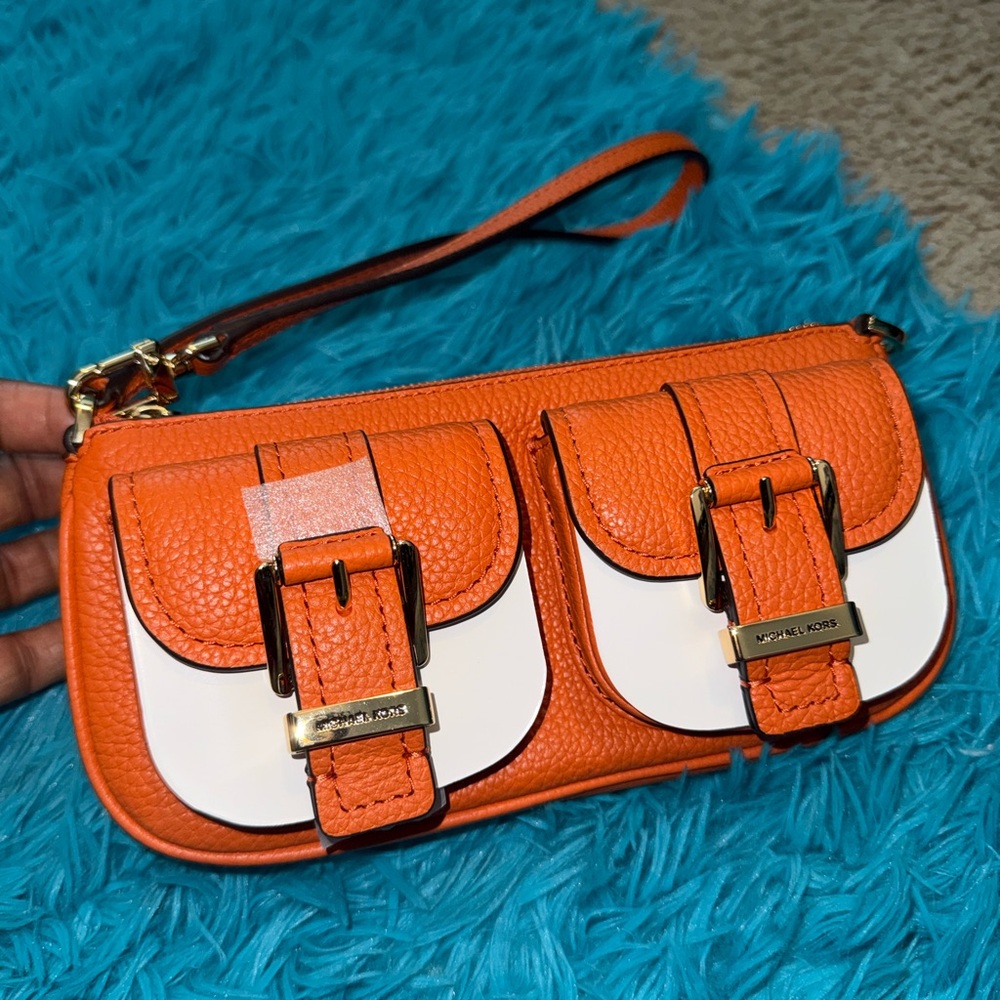 Michael Kors Orange and White Clutch